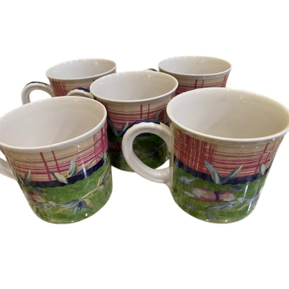 Tracy Porter Stonehouse Farm Collection Set of 5 Coffee Cups Mugs Green Red - Picture 8 of 9